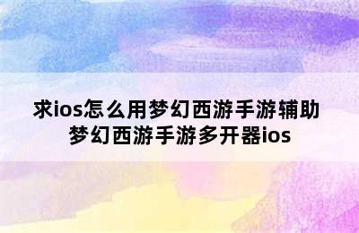 求ios怎么用梦幻西游手游辅助 梦幻西游手游多开器ios